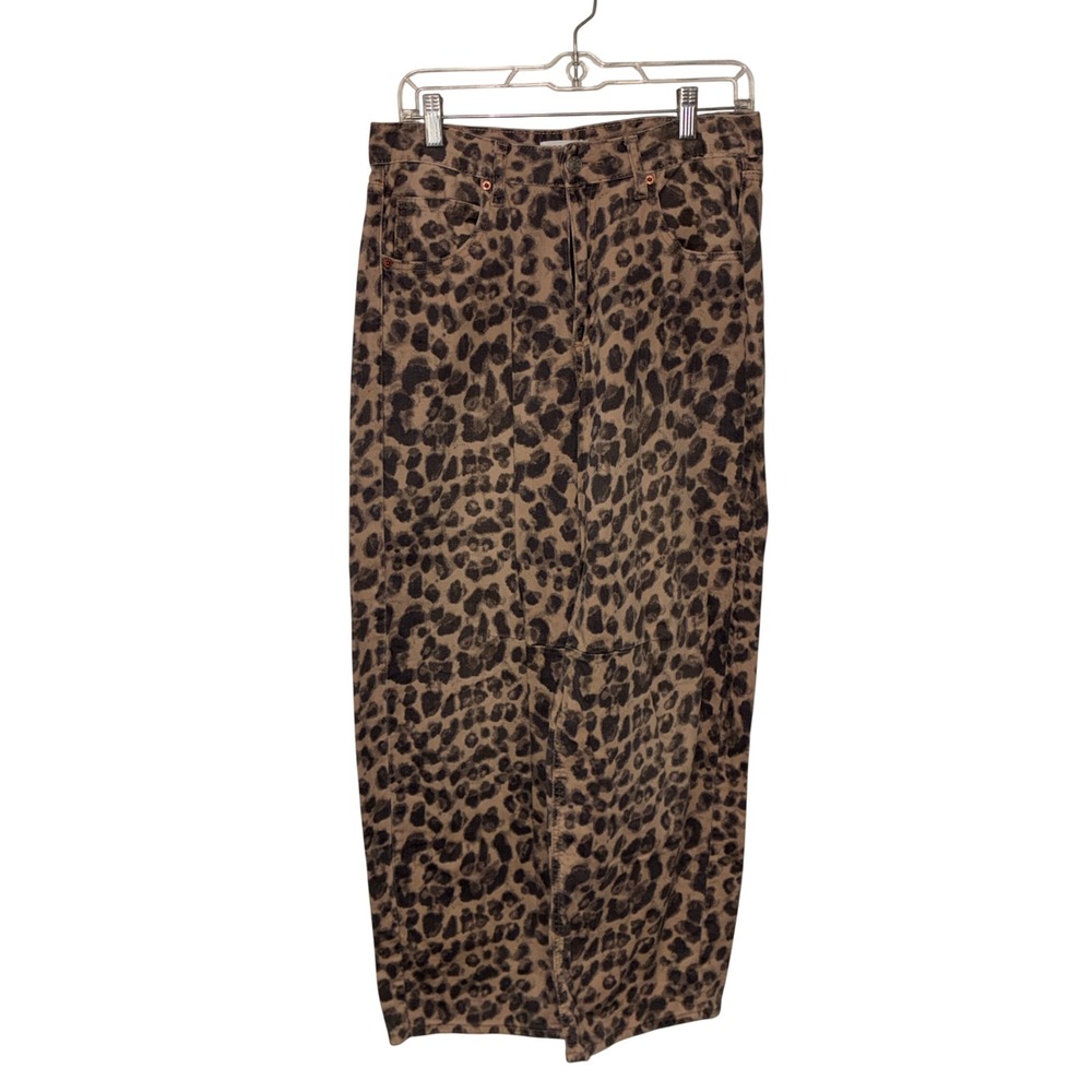 378 S.O.N.G. Leopard Print Jeans 7/28 Tan Black High Rise Straight Leg Denim